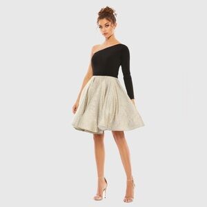 IEENA FOR MAC DUGGAL 48929 Black & Gold One Shoulder A-Line Dress